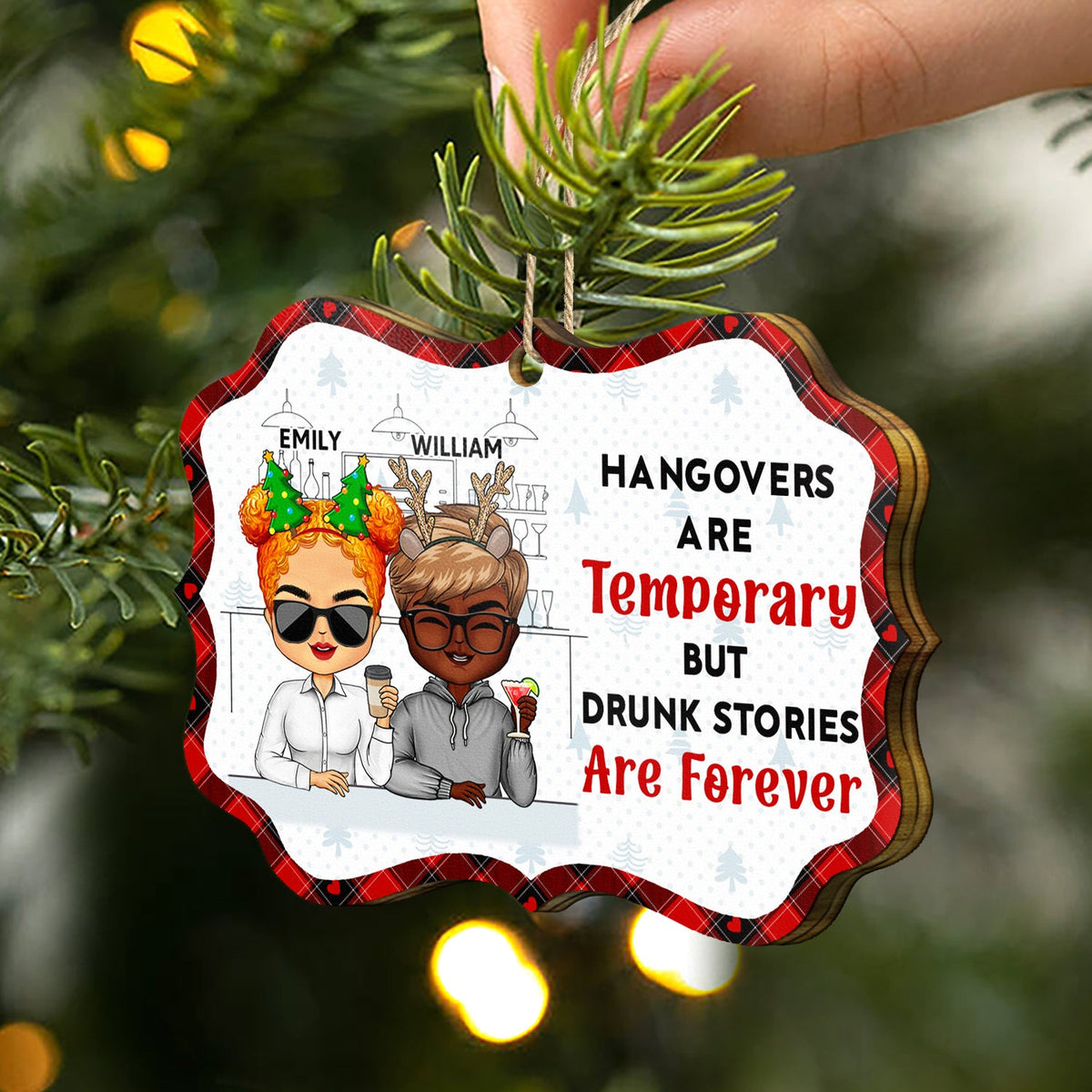 Here's To Another Year Of Bonding Over Alcohol - Christmas Gifts For Best Friends, Besties - Personalized Medallion Wooden Ornament