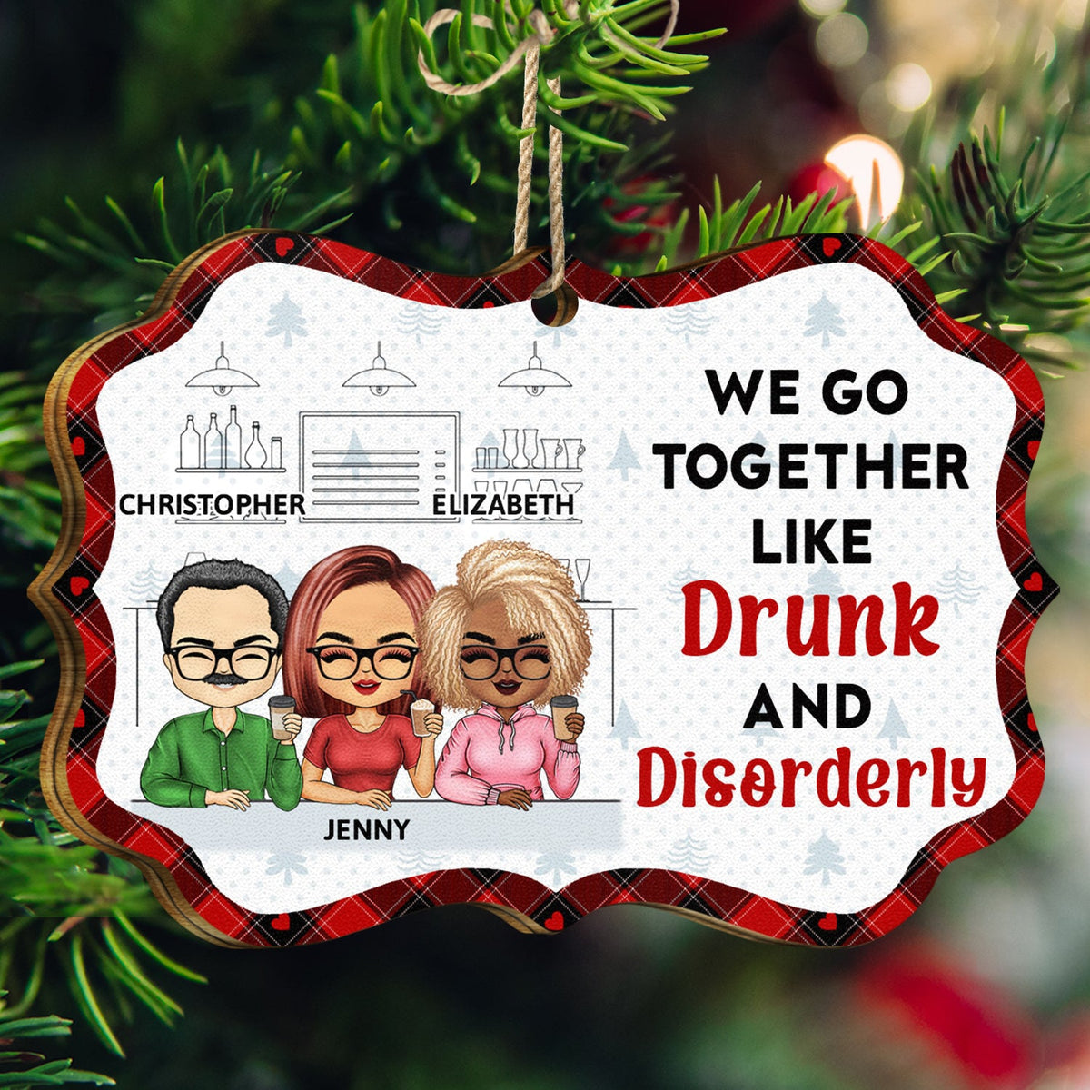 Here's To Another Year Of Bonding Over Alcohol - Christmas Gifts For Best Friends, Besties - Personalized Medallion Wooden Ornament