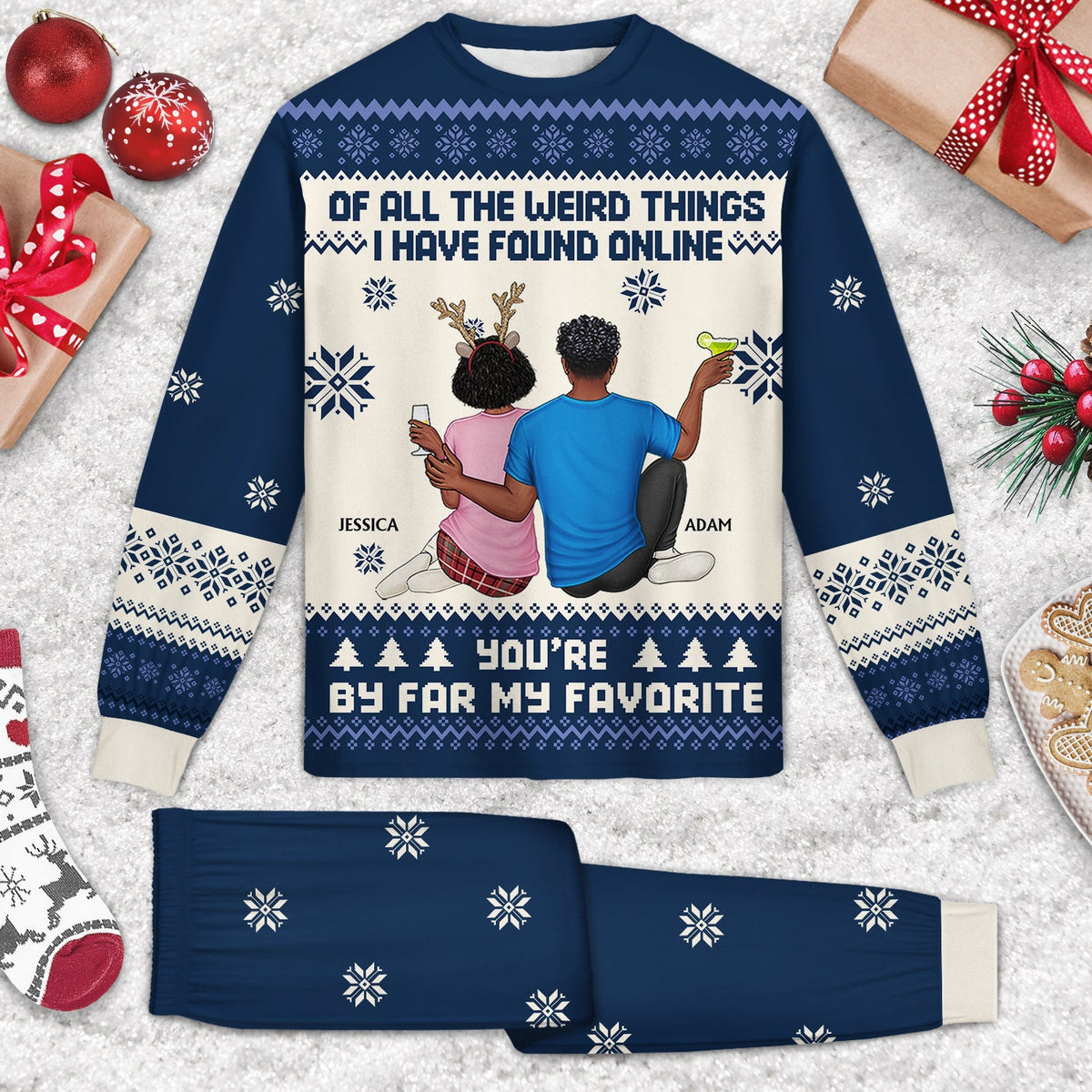 Of All The Weird Things - Christmas Gift For Couples, Husband, Wife - Personalized Unisex Pajamas Set