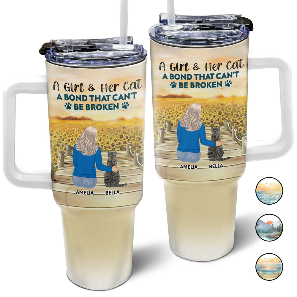 A Bond That Can't Be Broken - Gift For Cat Lovers, Cat Mom, Cat Dad - Personalized 40oz Tumbler With Straw