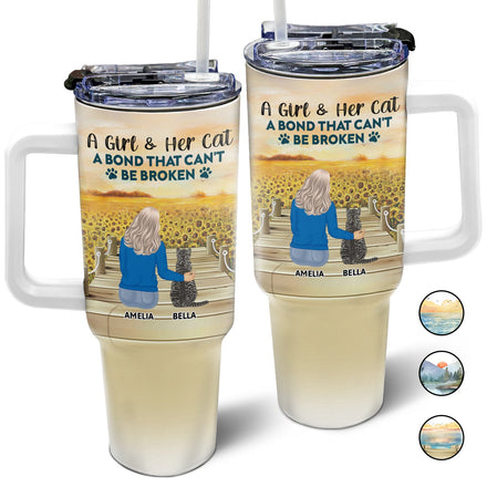 A Bond That Can't Be Broken - Gift For Cat Lovers, Cat Mom, Cat Dad - Personalized 40oz Tumbler With Straw