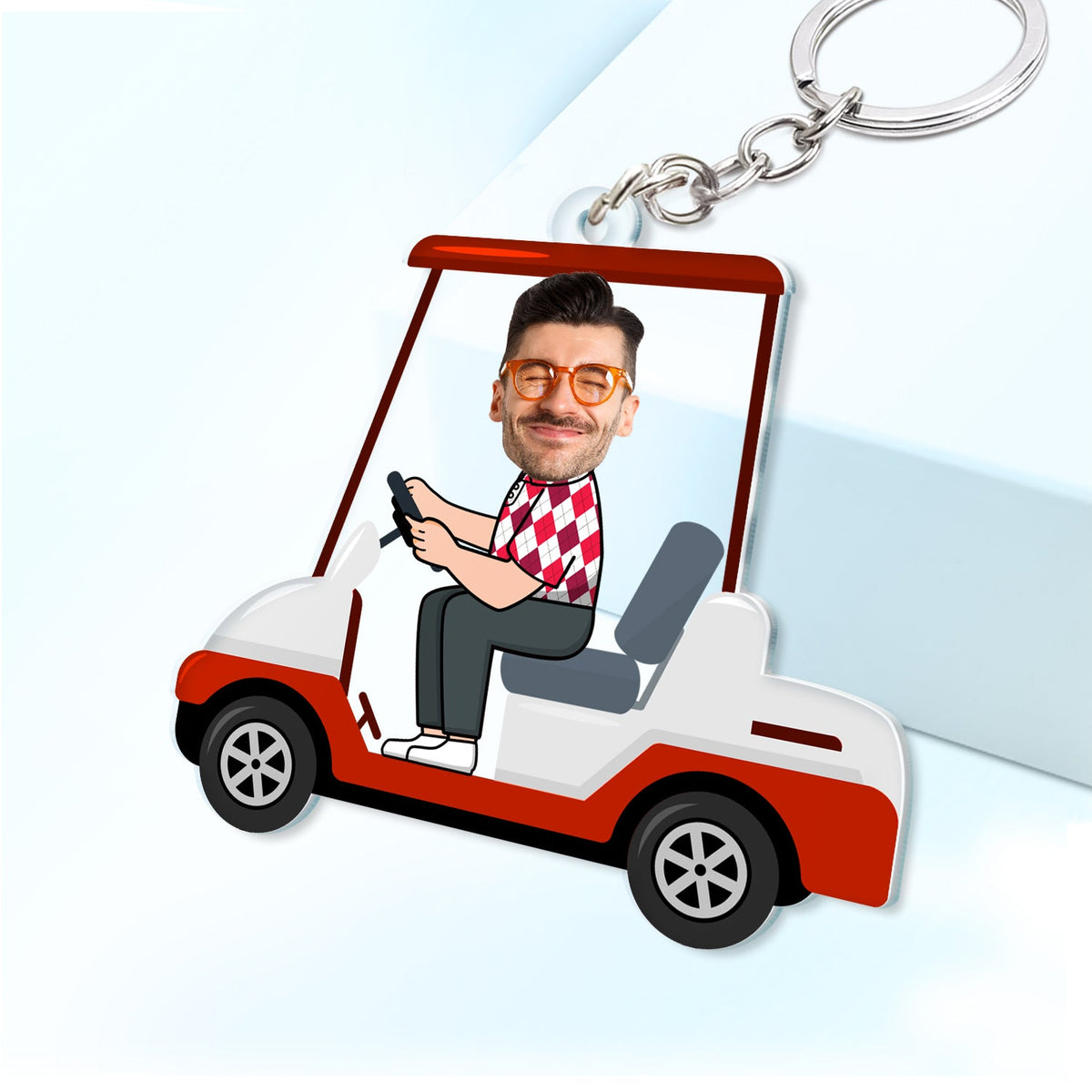 Custom Photo Golf Cart - Gift For Dad, Father, Grandpa, Golfer, Golf Lover - Personalized Acrylic Keychain