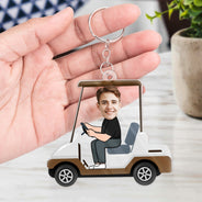Custom Photo Golf Cart - Gift For Dad, Father, Grandpa, Golfer, Golf Lover - Personalized Acrylic Keychain