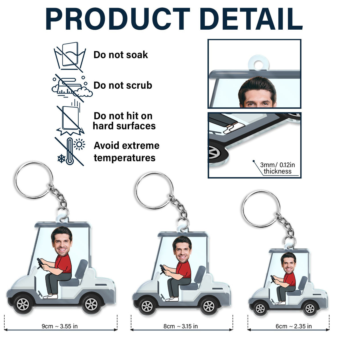 Custom Photo Golf Cart - Gift For Dad, Father, Grandpa, Golfer, Golf Lover - Personalized Acrylic Keychain