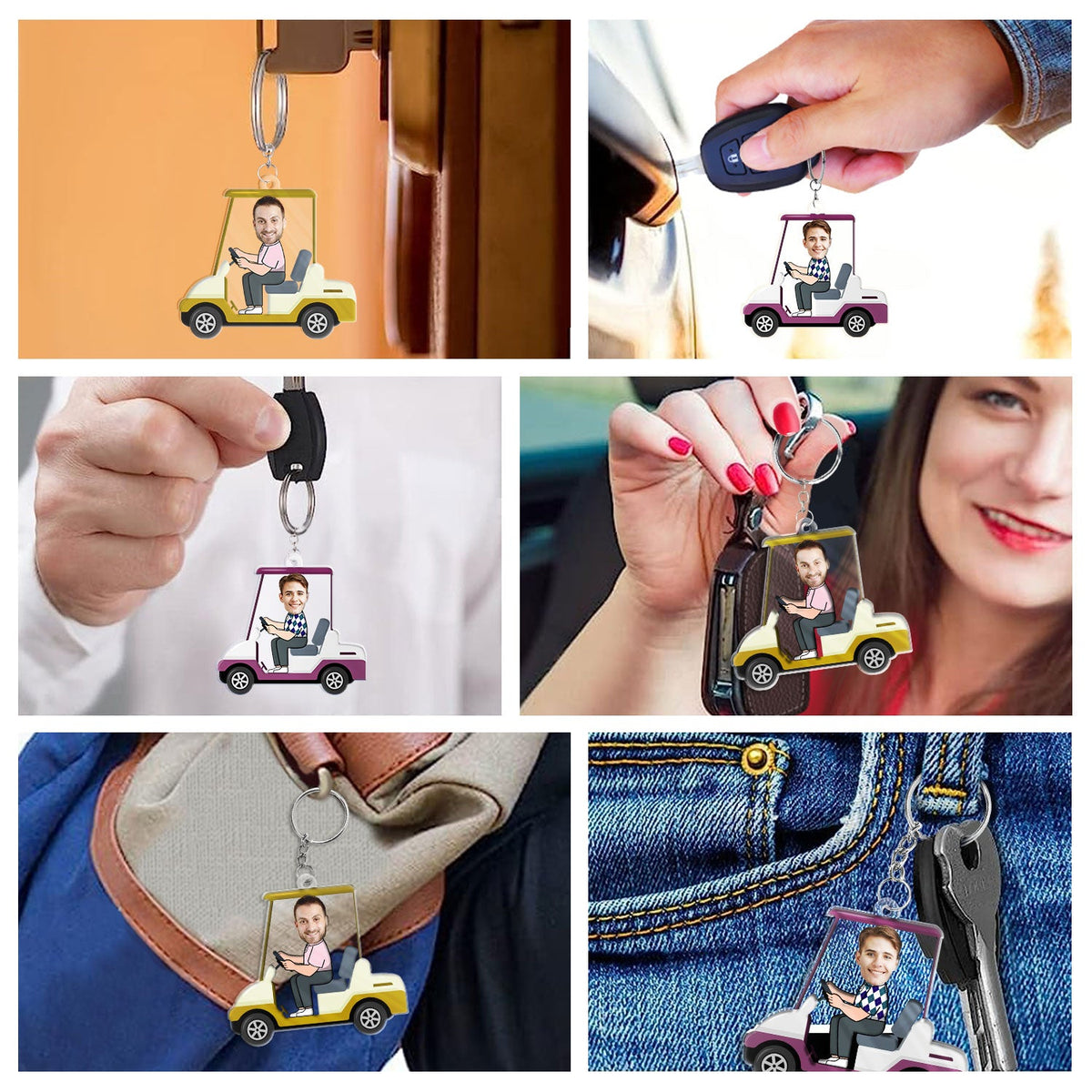 Custom Photo Golf Cart - Gift For Dad, Father, Grandpa, Golfer, Golf Lover - Personalized Acrylic Keychain