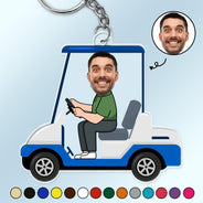 Custom Photo Golf Cart - Gift For Dad, Father, Grandpa, Golfer, Golf Lover - Personalized Acrylic Keychain
