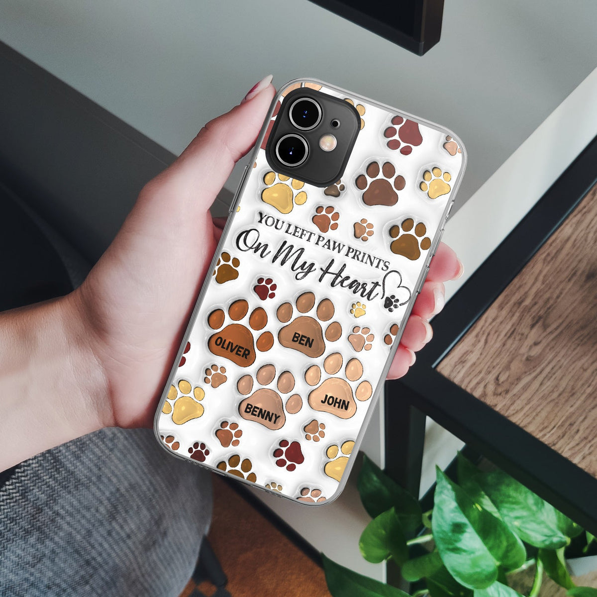 You Left Paw Prints - Memorial Gift For Dog Lovers, Cat Lovers - 3D Inflated Effect Printed, Personalized Clear Phone Case