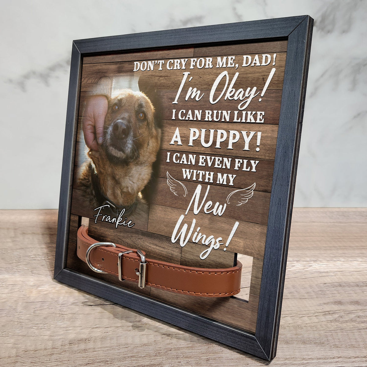Custom Photo Don't Cry For Me I'm Okay - Personalized Pet Loss Sign, Collar Frame