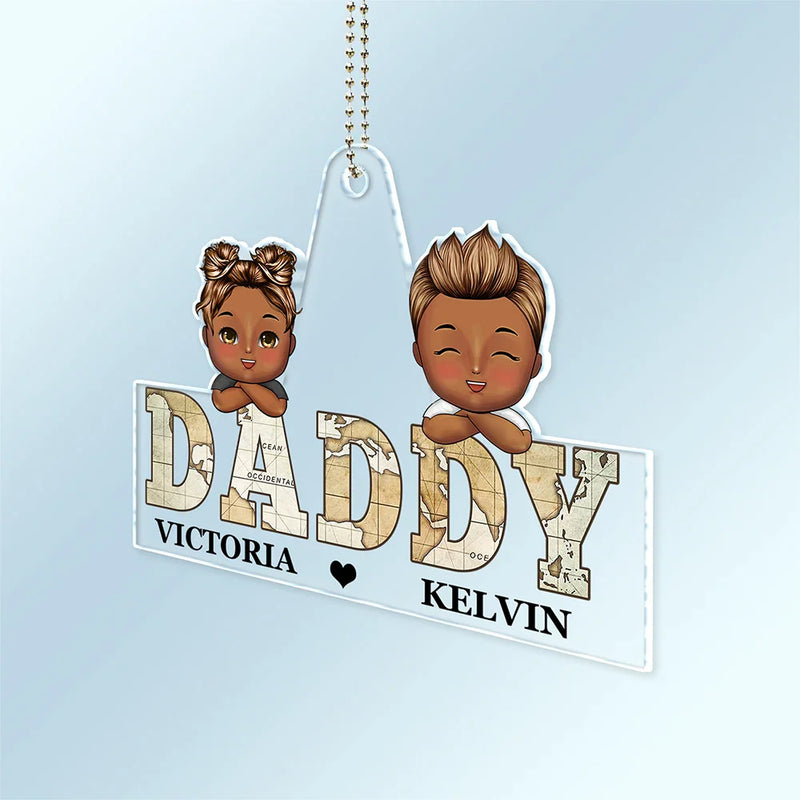 Vintage Map Titles Chibi Kids - Personalized Acrylic Car Hanger