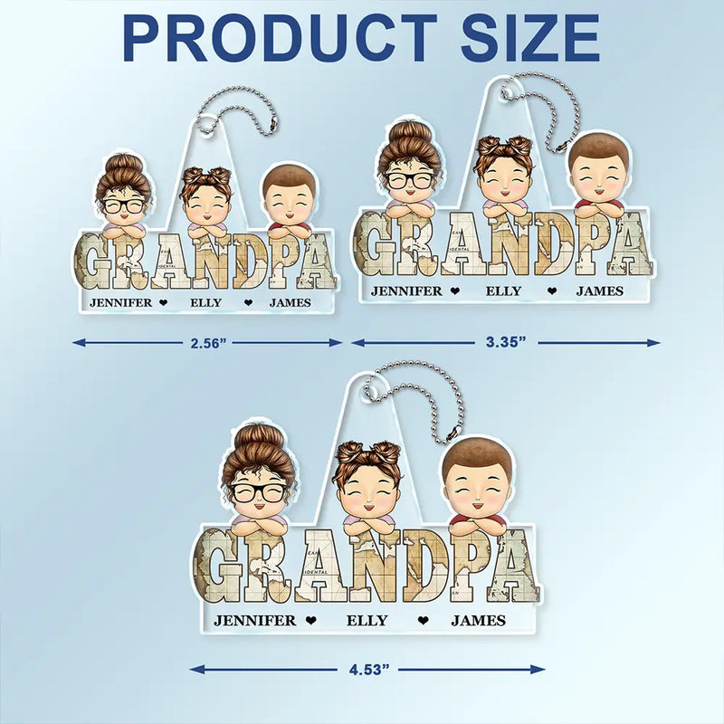 Vintage Map Titles Chibi Kids - Personalized Acrylic Car Hanger