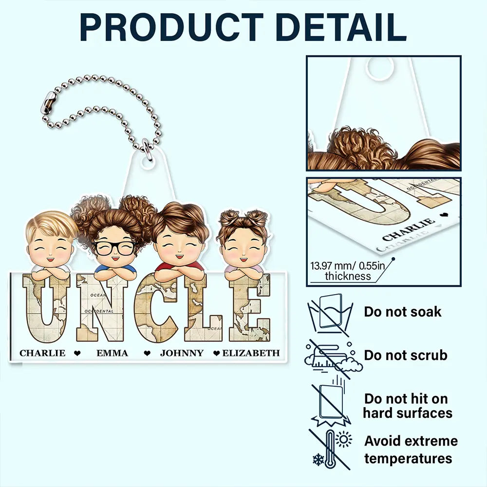 Vintage Map Titles Chibi Kids - Personalized Acrylic Car Hanger