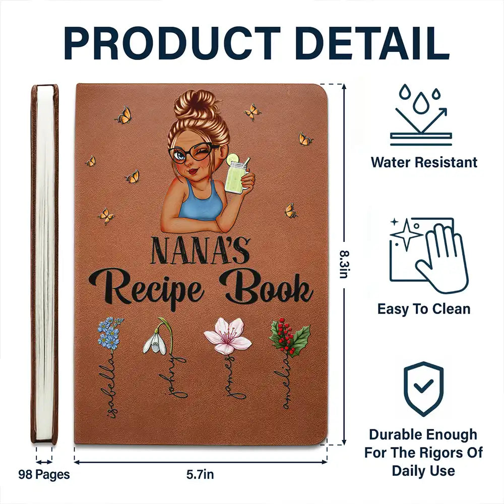 Grandma Mom Auntie Recipe Cookbook - Personalized Leather Journal