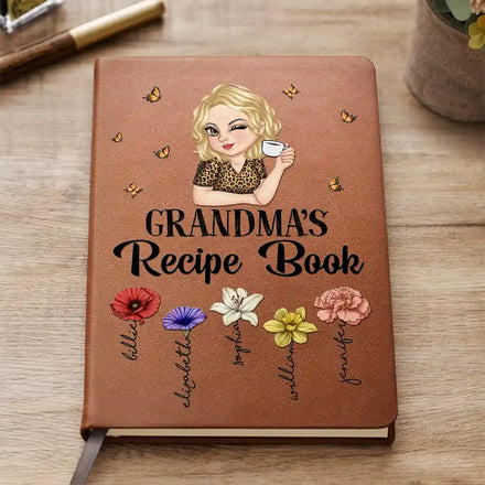 Grandma Mom Auntie Recipe Cookbook - Personalized Leather Journal