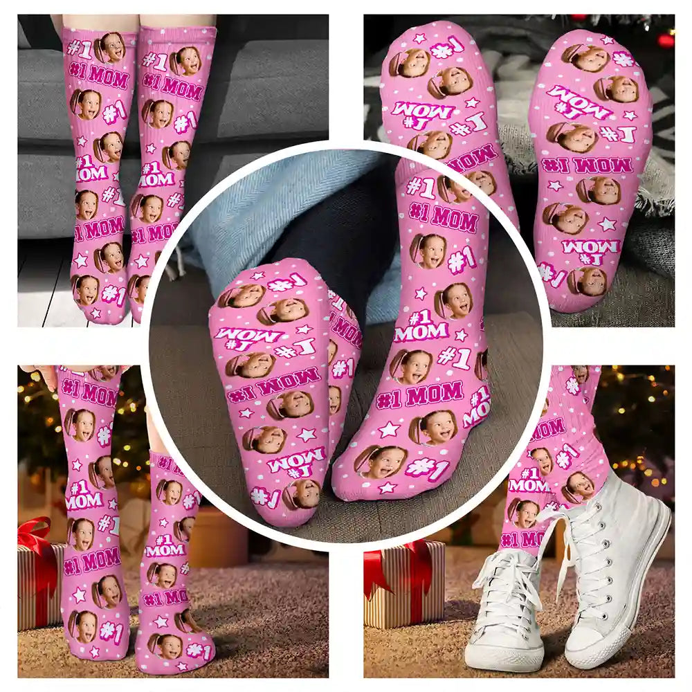Custom Photo Kids Face #1 Dad #1 Mom - Personalized Socks