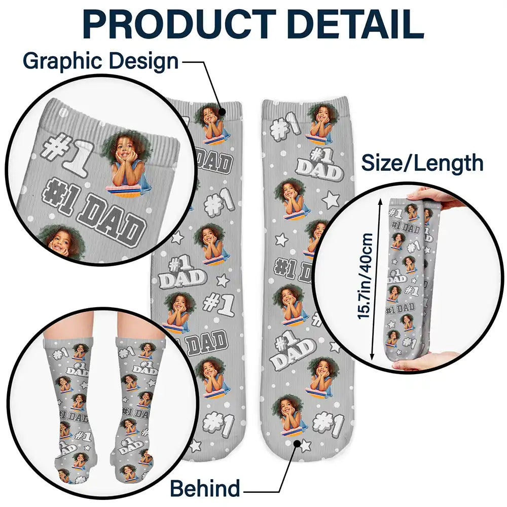 Custom Photo Kids Face #1 Dad #1 Mom - Personalized Socks