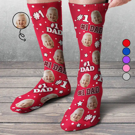 Custom Photo Kids Face #1 Dad #1 Mom - Personalized Socks