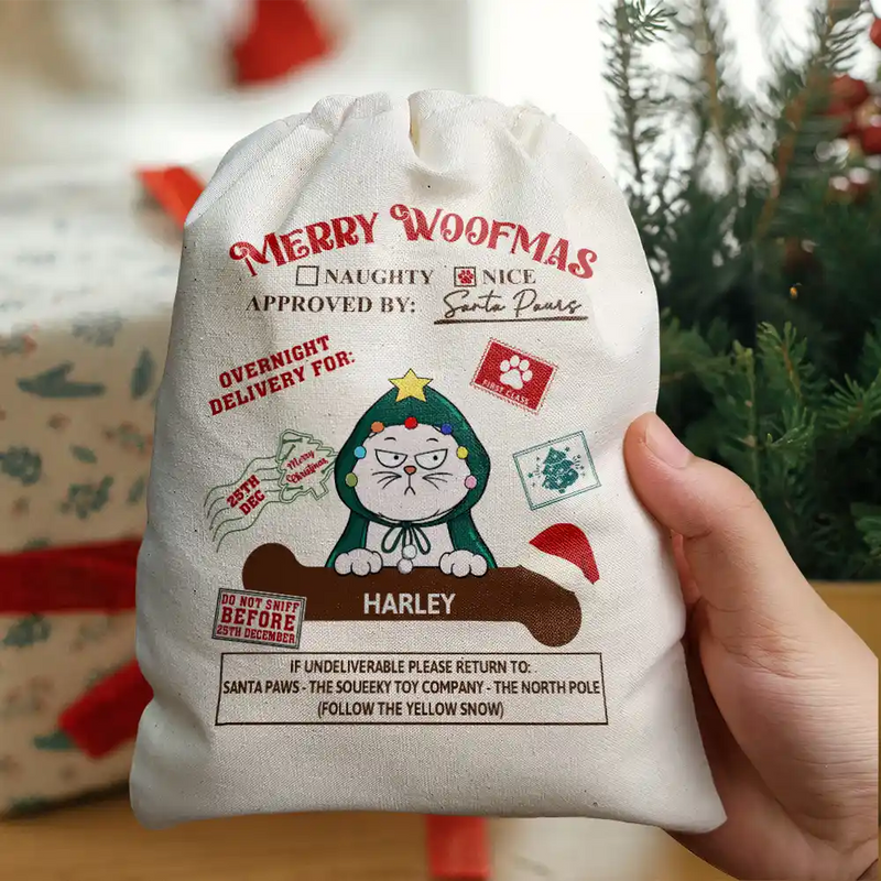 Merry Woofmas Meowy Catmas Funny Cartoon Dog Cat - Personalized Favor Bag