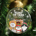 Meowy Catmas Funny Cartoon Cats - Personalized Circle Glass Ornament