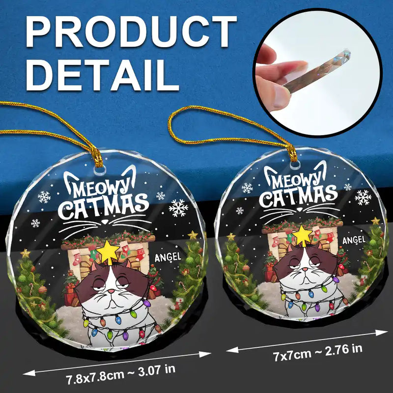 Meowy Catmas Funny Cartoon Cats - Personalized Circle Glass Ornament