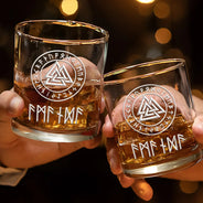 Gift For Women, Gift For Men, Gift For Yourself, Happy - Name In Viking Runes - Personalized Whiskey Glass