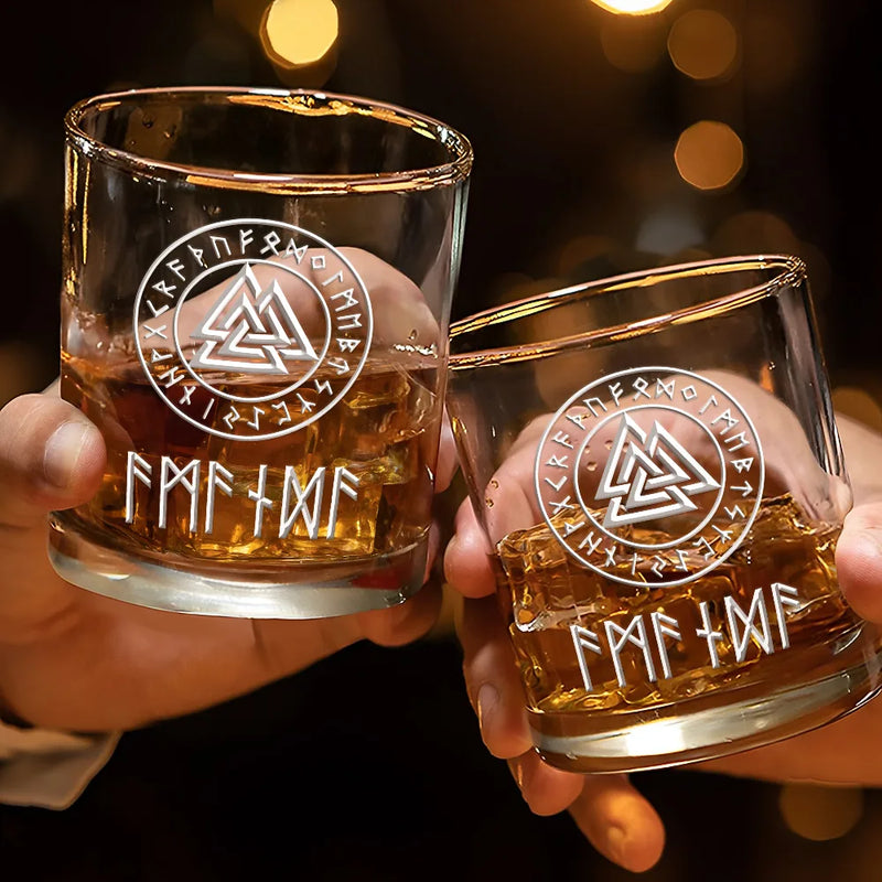 Gift For Women, Gift For Men, Gift For Yourself, Happy - Name In Viking Runes - Personalized Whiskey Glass