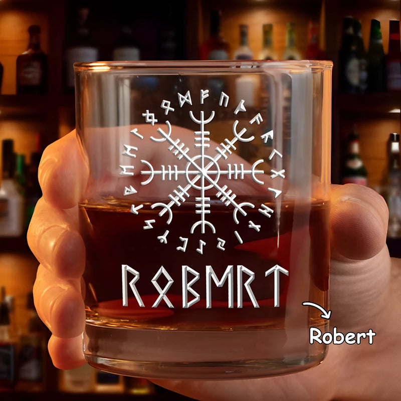 Gift For Women, Gift For Men, Gift For Yourself, Happy - Name In Viking Runes - Personalized Whiskey Glass