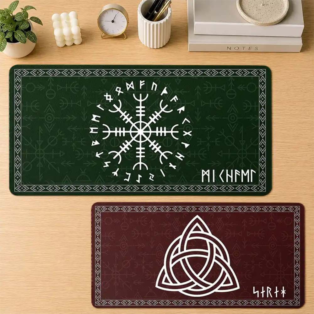 Top Market,Gift For Men,Gift For Yourself,Confident,Icon - Name in Viking Runes - Personalized Leather Desk Mat