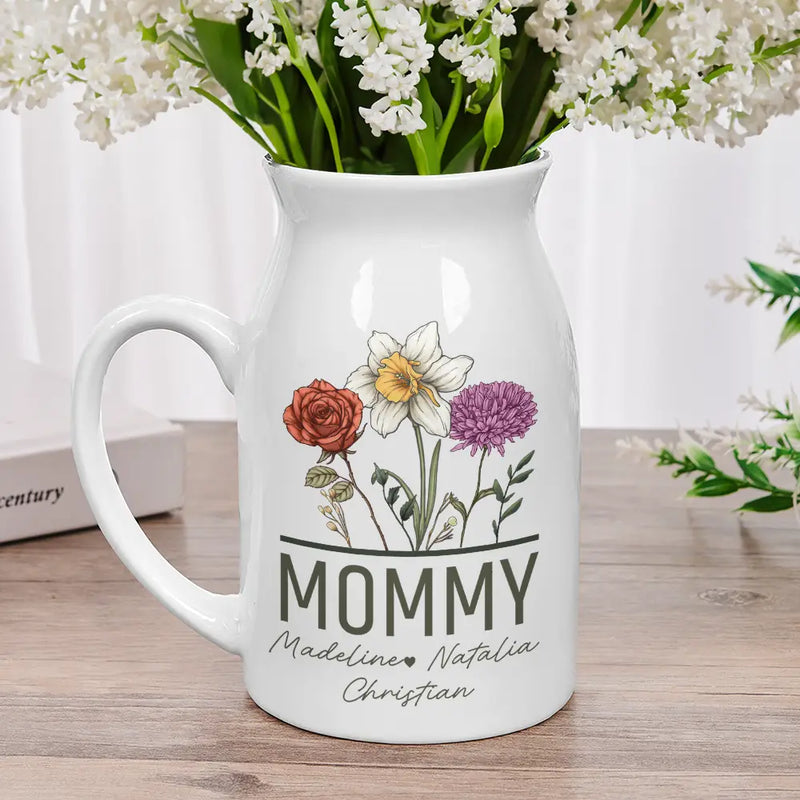 Gift For Wife,Gift For Mother,Gift For Grandma,Happy - Nana Grandma Mom Birth Flowers - Personalized Ceramic Flower Vase