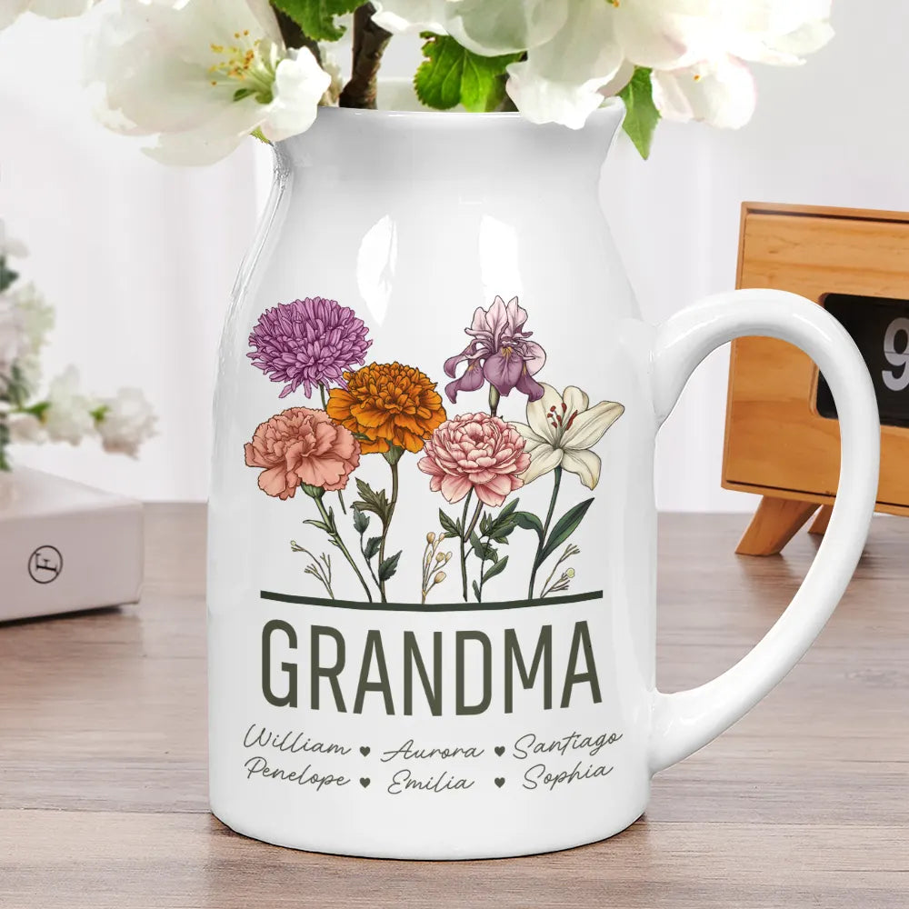 Nana Grandma Mom Birth Flowers - Personalized Ceramic Flower Vase