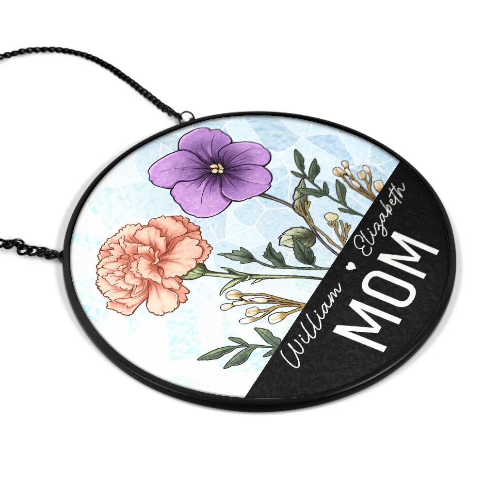Gift For Grandma,Gift For Mother,Gift For Wife,Happy - Nana Grandma Mom Birth Flowers - Personalized Stained Glass Window Hanging Suncatcher