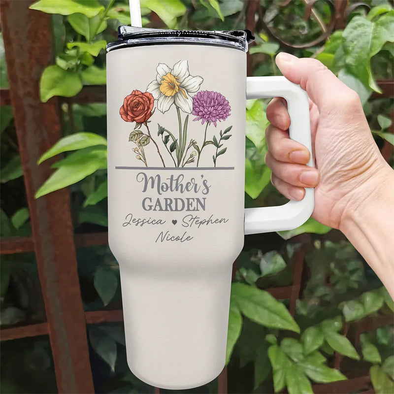 Gift For Grandma,Gift For Mother,Gift For Wife - Nana Grandma Mom Garden Birth Flowers - Personalized 40oz Tumbler With Straw
