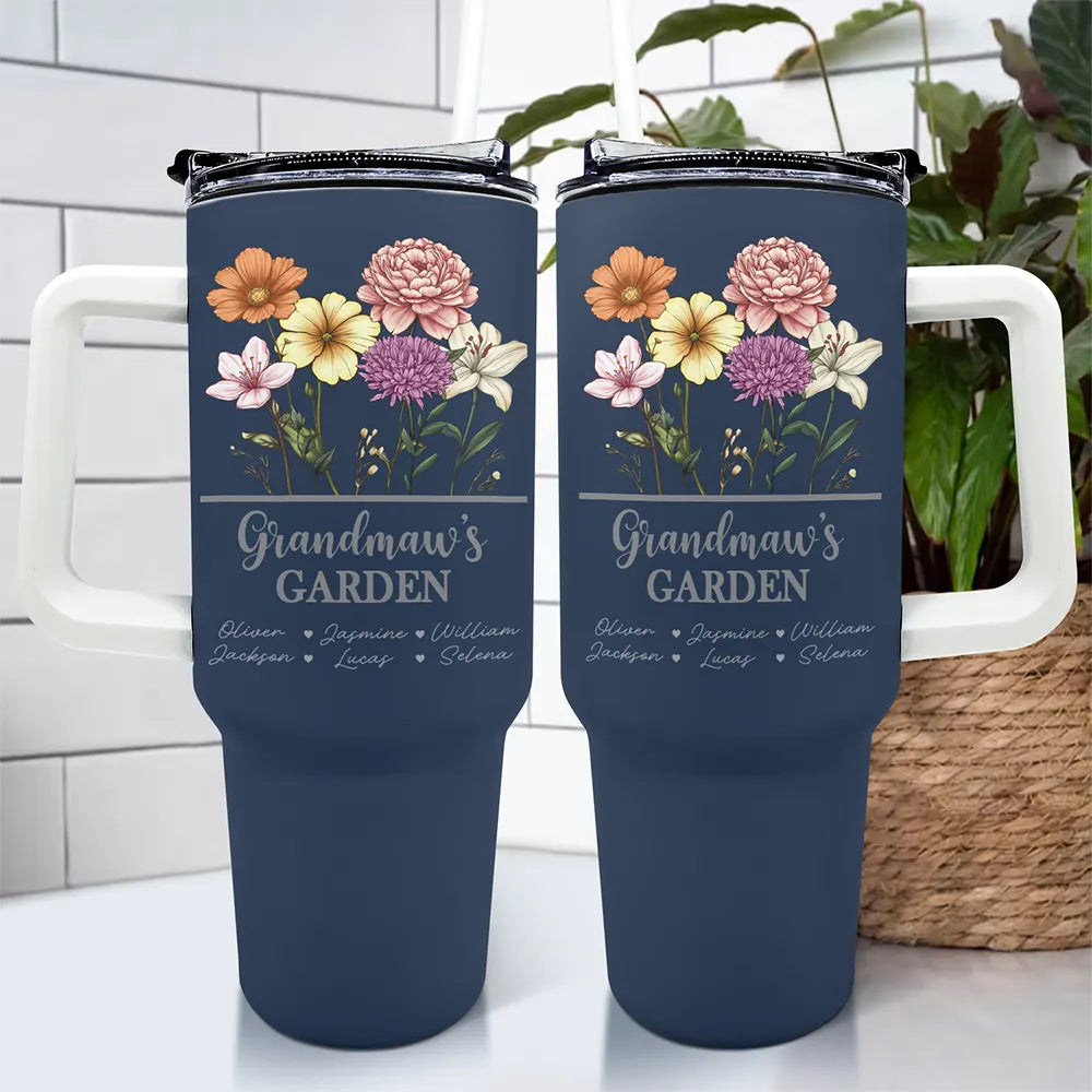 Gift For Grandma,Gift For Mother,Gift For Wife - Nana Grandma Mom Garden Birth Flowers - Personalized 40oz Tumbler With Straw
