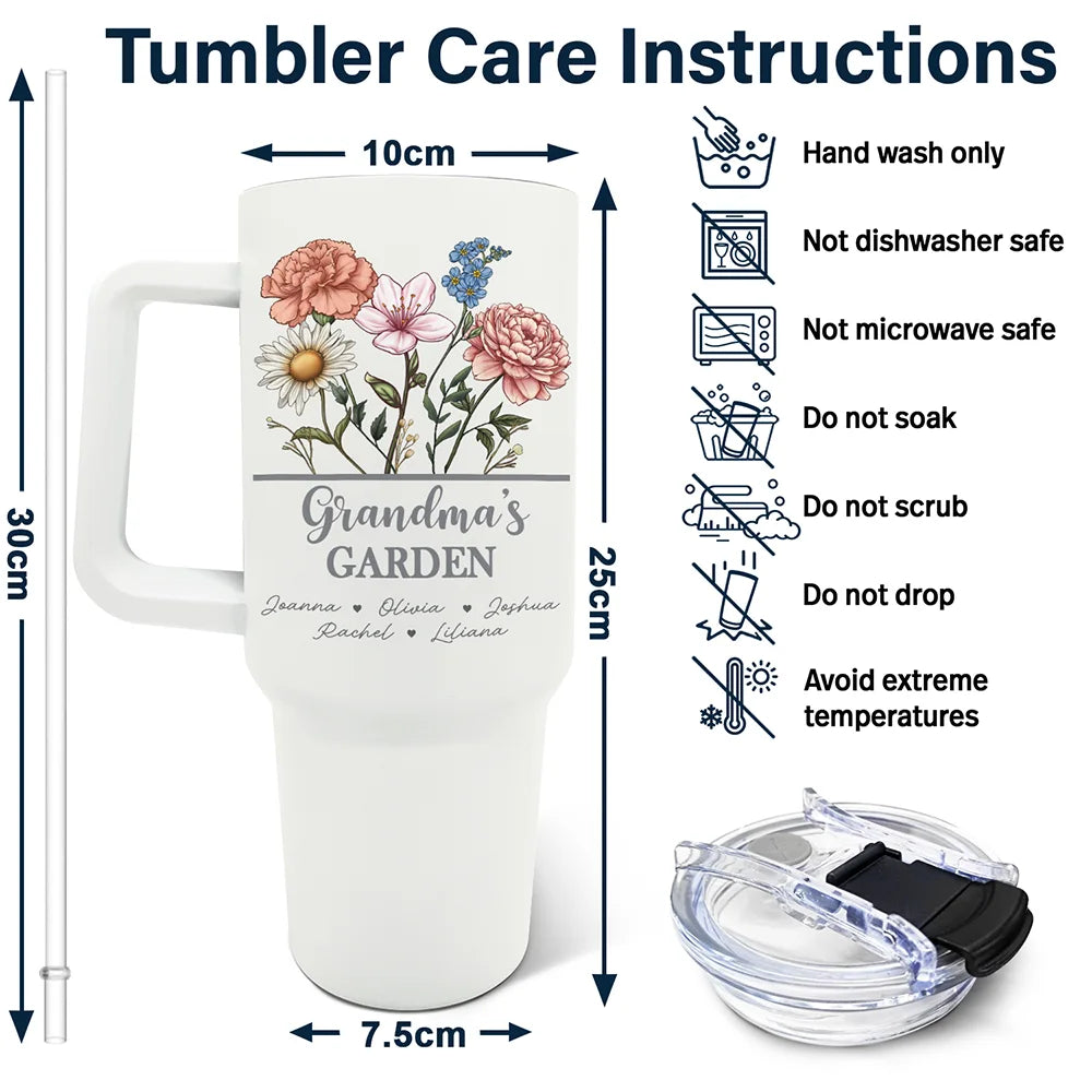 Gift For Grandma,Gift For Mother,Gift For Wife - Nana Grandma Mom Garden Birth Flowers - Personalized 40oz Tumbler With Straw
