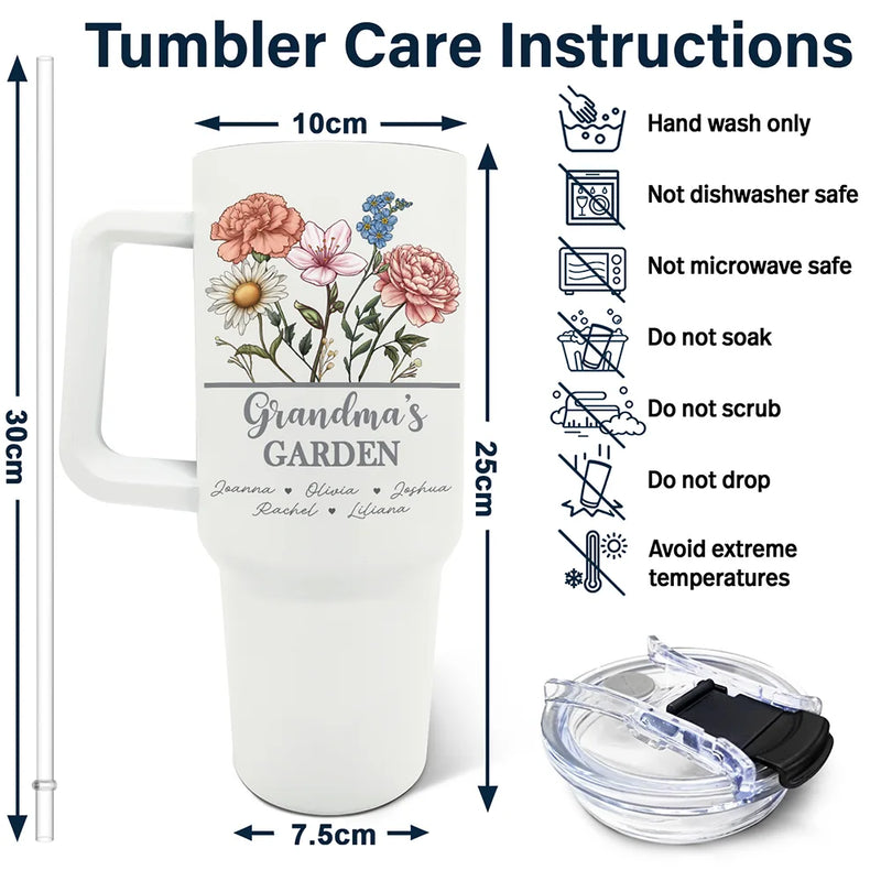 Gift For Grandma,Gift For Mother,Gift For Wife - Nana Grandma Mom Garden Birth Flowers - Personalized 40oz Tumbler With Straw
