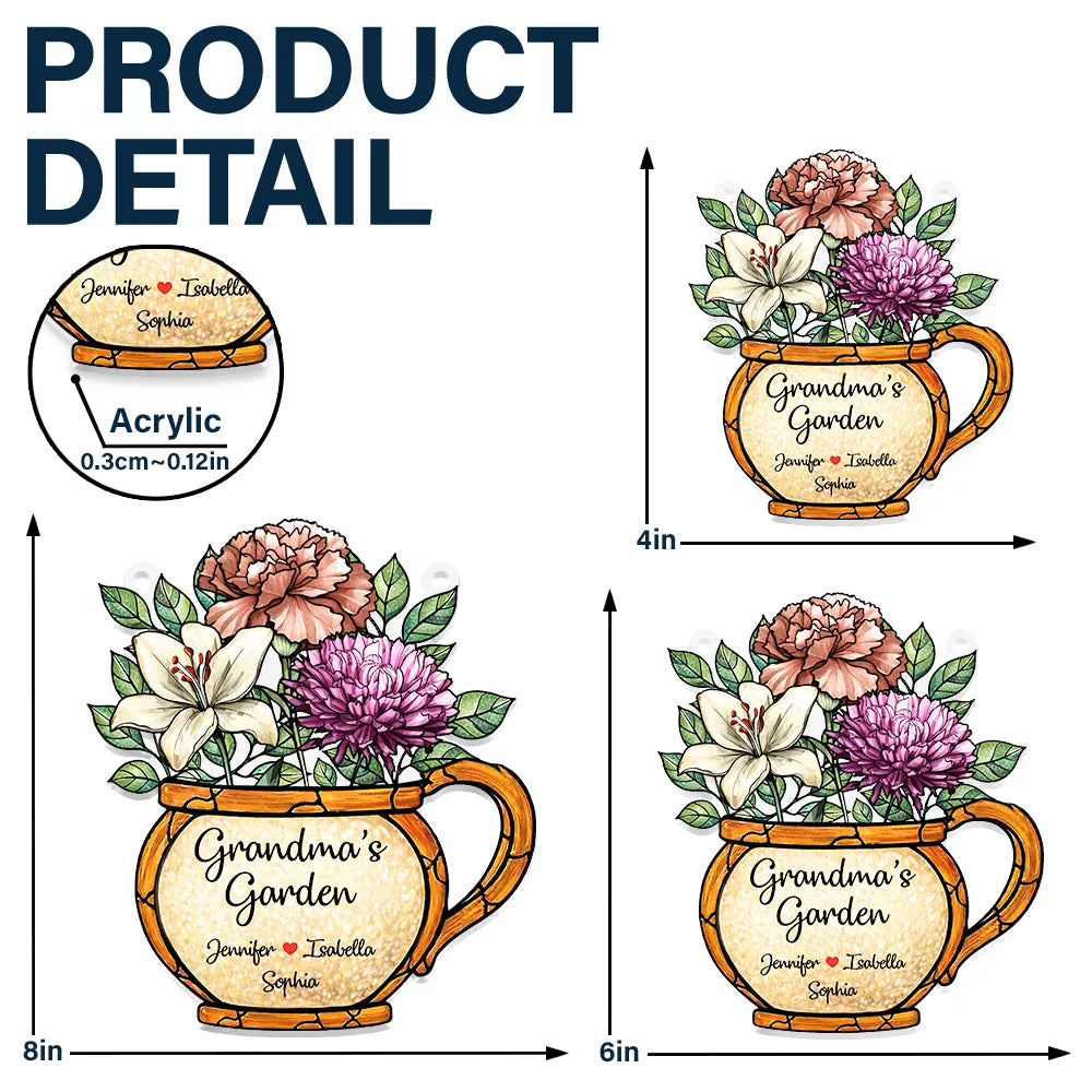 Gift For Grandma,Grandma - Grandkids,Happy - Nana Grandma's Garden Birth Month Flower - Personalized Window Hanging Suncatcher Ornament