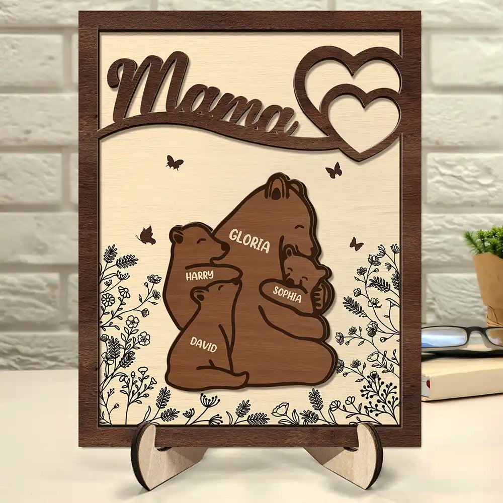 Nana Mama Bear - Personalized 2-Layered Wooden Plaque With Stand