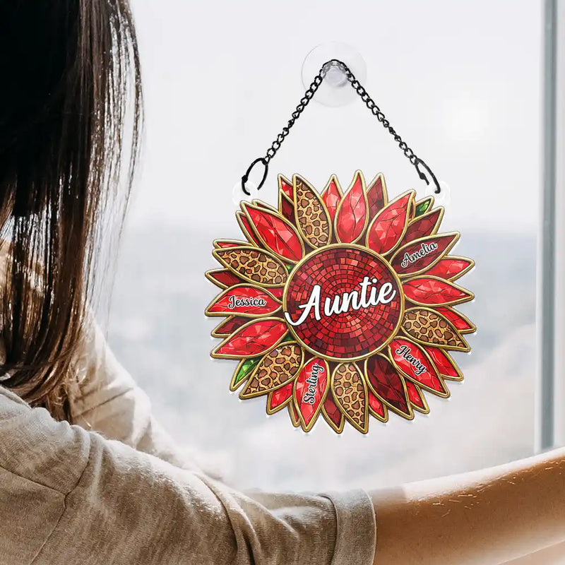 Gift For Mother,Gift For Grandma,Gift For Wife,Happy - Nana Mom Granny Mimi Family Sunflower - Personalized Window Hanging Suncatcher Ornament
