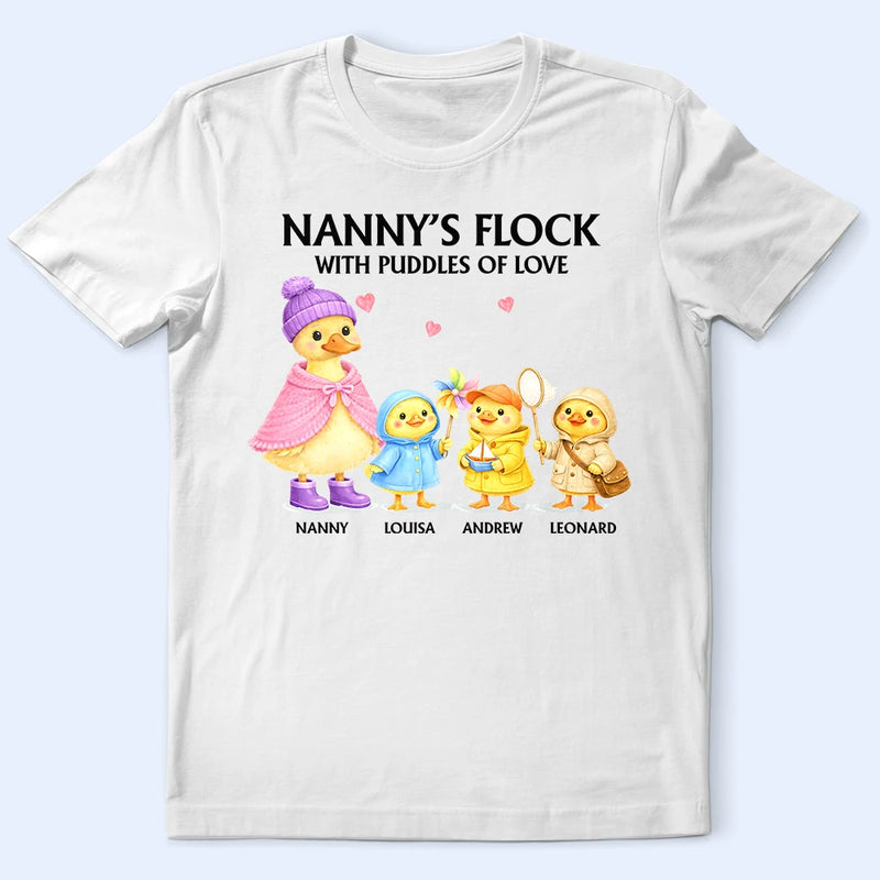 Gift For Grandpa,Gift For Grandma,Gift For Grandparents,Grandma - Grandkids,Love - Nanny's Flock With Puddles Of Love - Personalized T Shirt