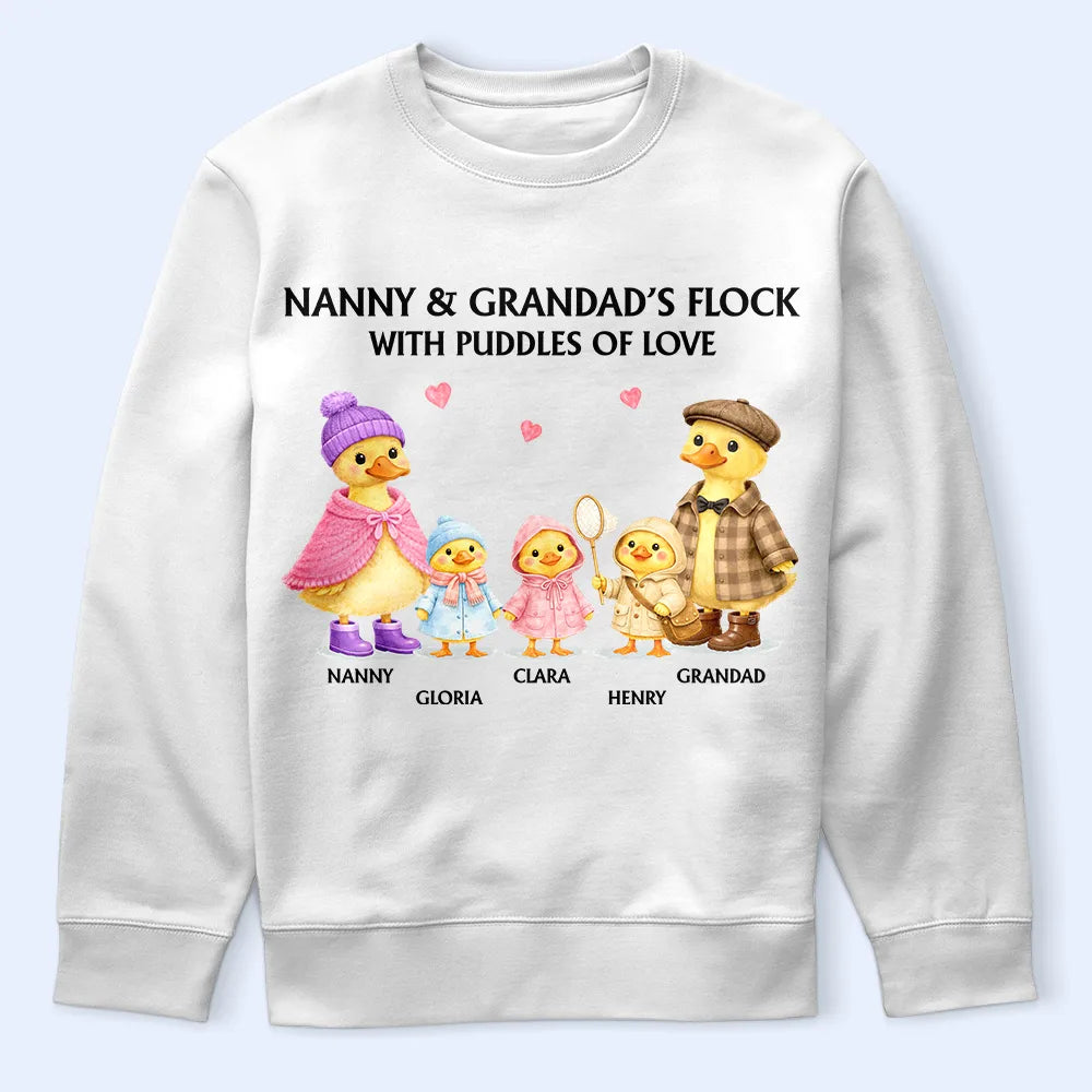 Gift For Grandpa,Gift For Grandma,Gift For Grandparents,Grandma - Grandkids,Love - Nanny's Flock With Puddles Of Love - Personalized T Shirt