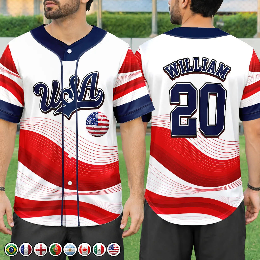 Summer, Football (Soccer), Gift For Yourself, Proud, Summer Soccer Games, Custom Text - National Pride for Soccer Lovers - Personalized Baseball Jersey Shirt