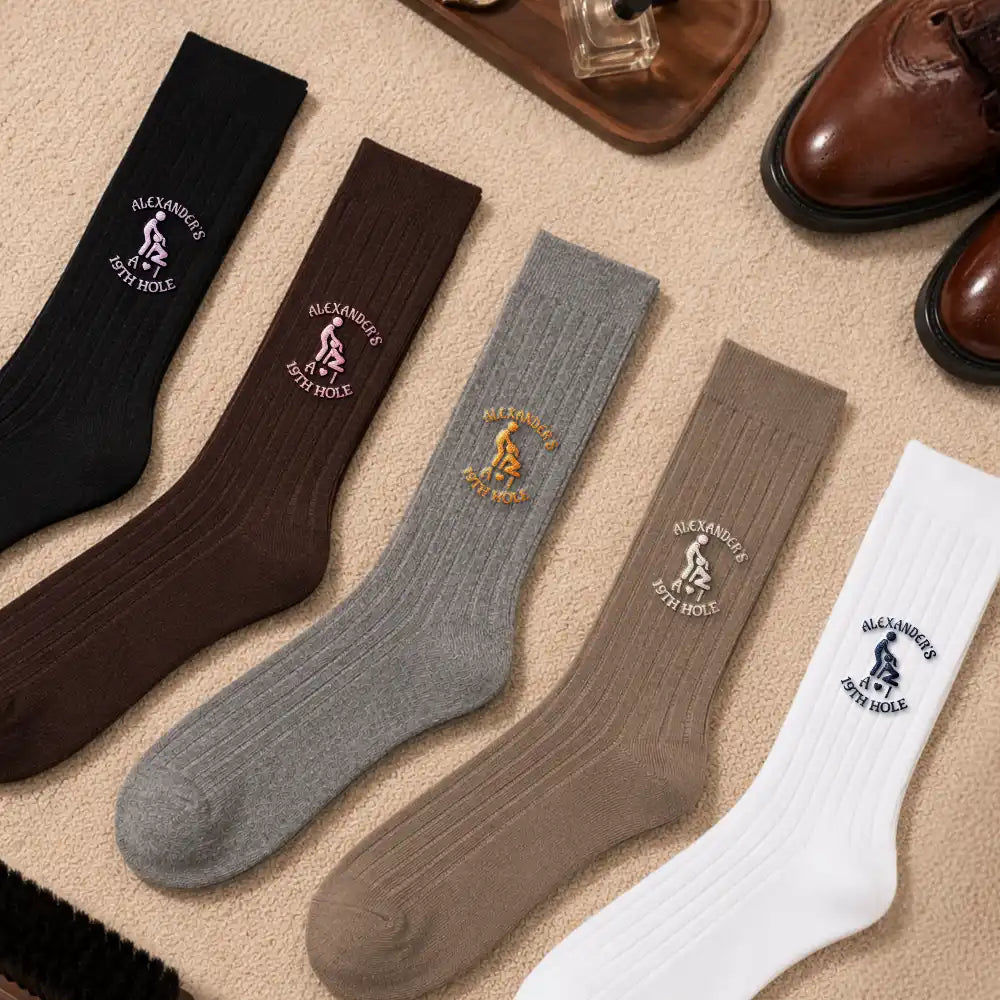 Gift For Couples,Gift For Him,Gift For Husband,Humorous,Icon - Naughty Gift For Husband Boyfriend - Personalized 19th Hole Embroidered Socks