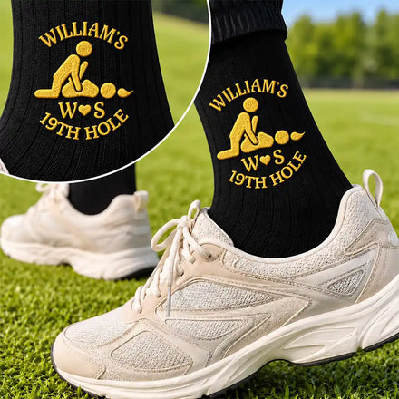 Naughty Gift For Husband Boyfriend - Personalized 19th Hole Embroidered Socks