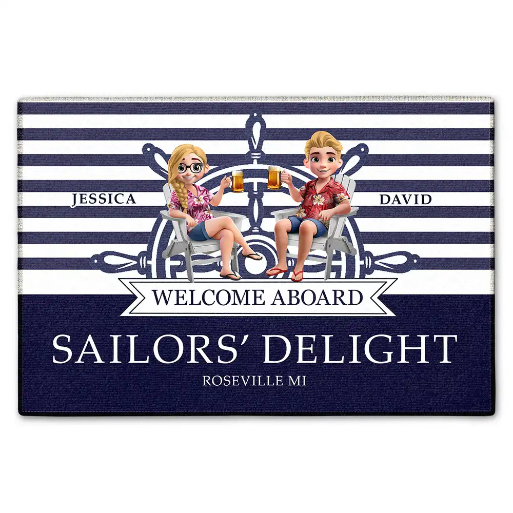 Gift For Couples,Gift For Husband,Gift For Wife,Gift For Boyfriend,Gift For Girlfriend,Happy - Nautical Boat Lovers - Personalized Doormat