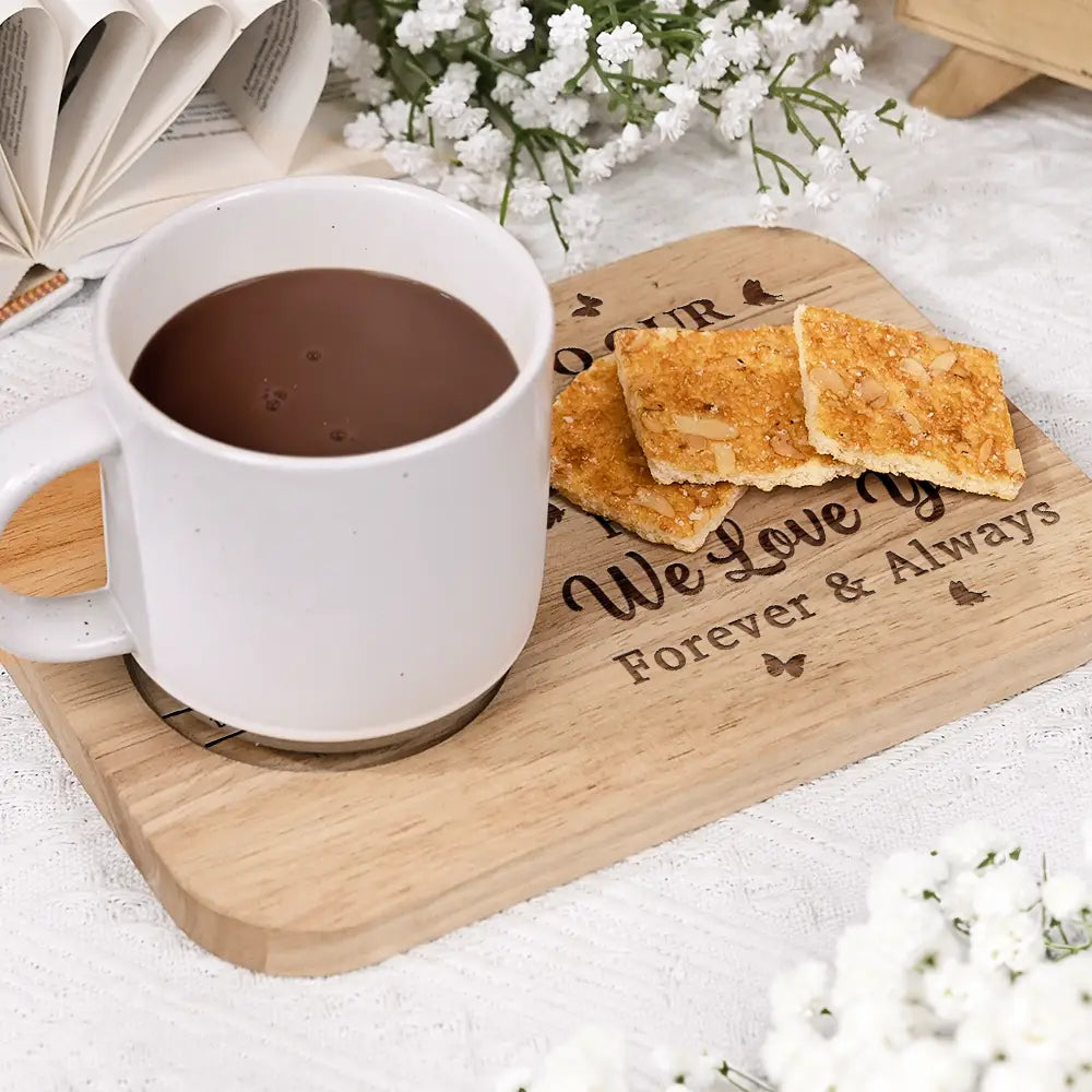 Gift For Grandma, Gift For Grandparents, Gift For Grandpa, Gift For Mother, Love - Never Forget That We Love You Forever And Always - Personalized Serving Board With Cup Holder
