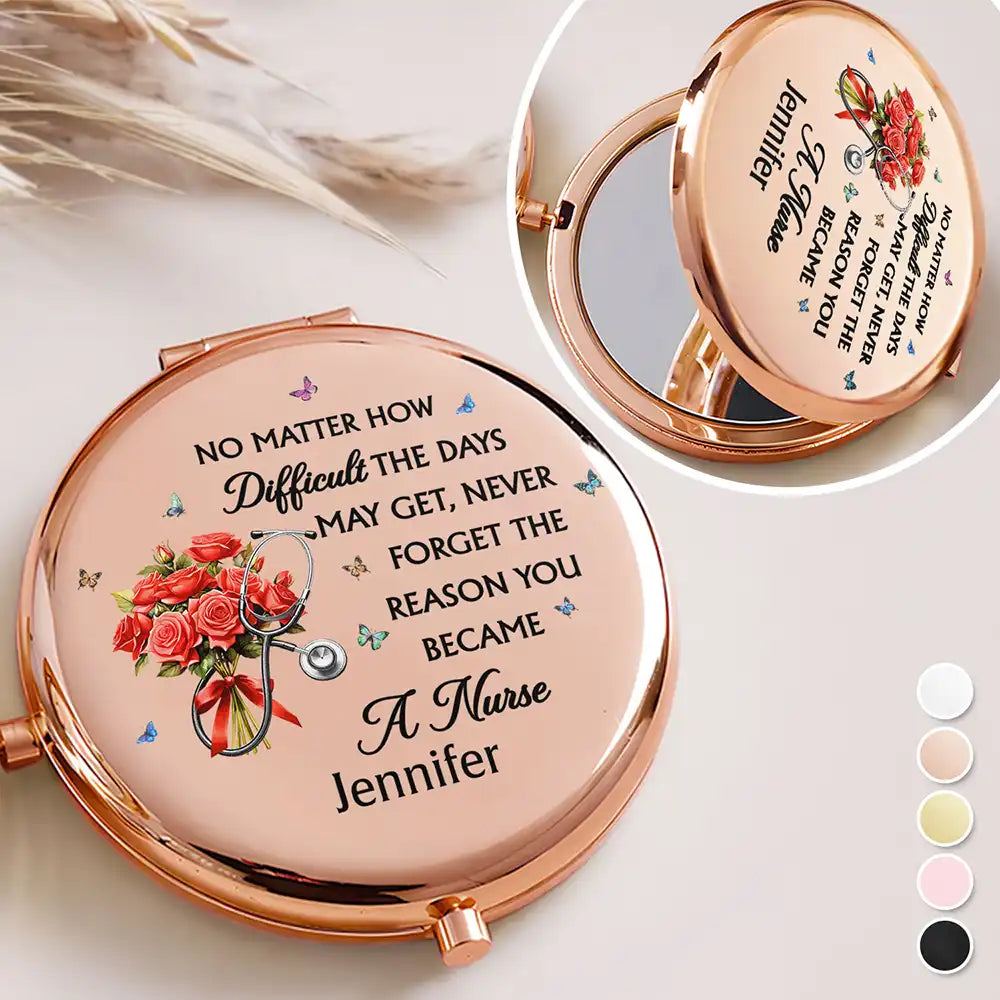 Nurse,Gift For Women,Gift For Men,Happy,Gift For Yourself,Icon,Proud - Never Forget The Reason You Became A Nurse - Personalized Compact Mirror