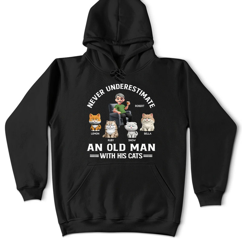 Funny,Cat Dad,Cat Lovers - Never Underestimate An Old Man - Personalized T Shirt