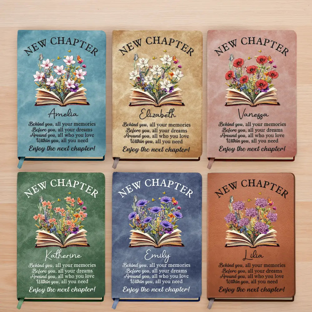 New Chapter Birth Month Flower - Personalized Leather Journal