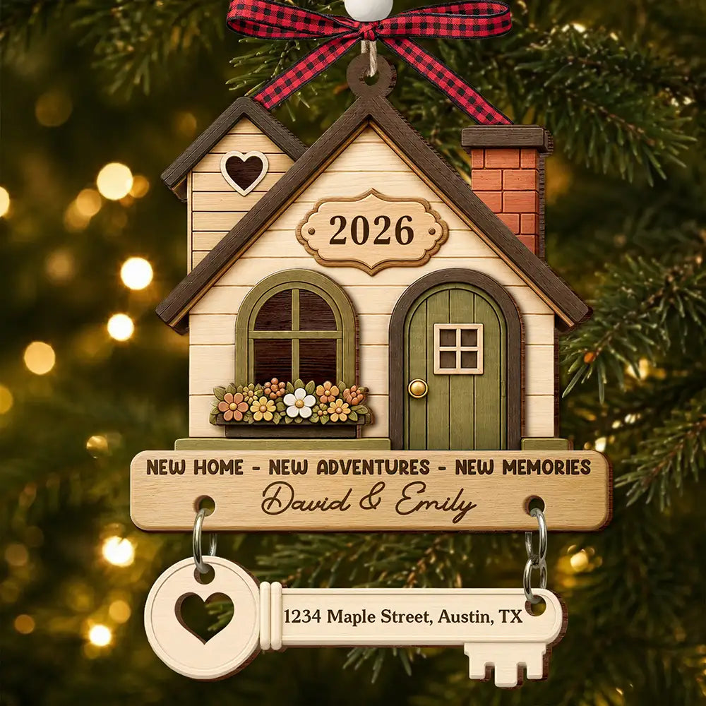 New Home New Adventures New Memories - Personalized Wooden Ornament With Tag