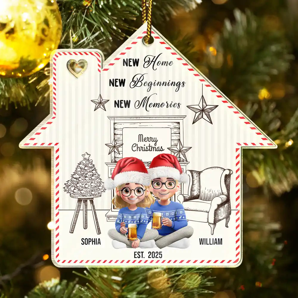 New Home New Beginnings New Memories - Personalized Custom Shaped Acrylic Ornament