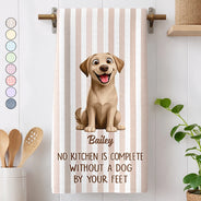 Happy,Dog Lovers,Pet Lovers,Cat Lovers - No Kitchen Is Complete Without A Dog Cat By Your Feet - Personalized Kitchen Towel